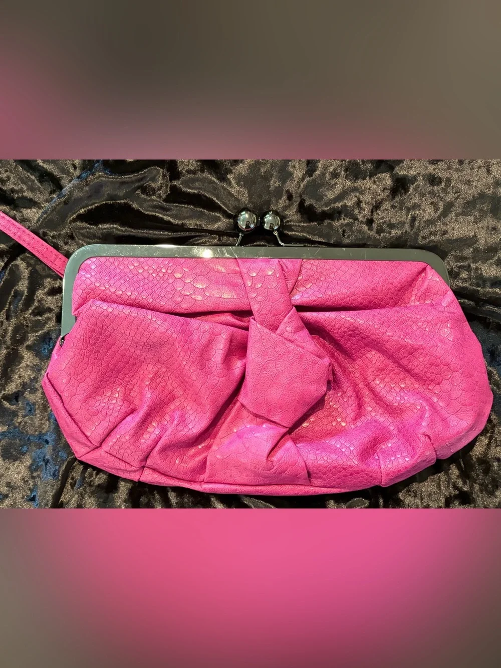 Jessica Simpson Pink Snake Embossed Kiss-Lock Purse Clutch